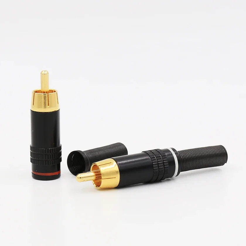 4pcs Red And White Copper RCA Plug Audio Male Connectors with Metal Spring for Enhanced Signal Transmission