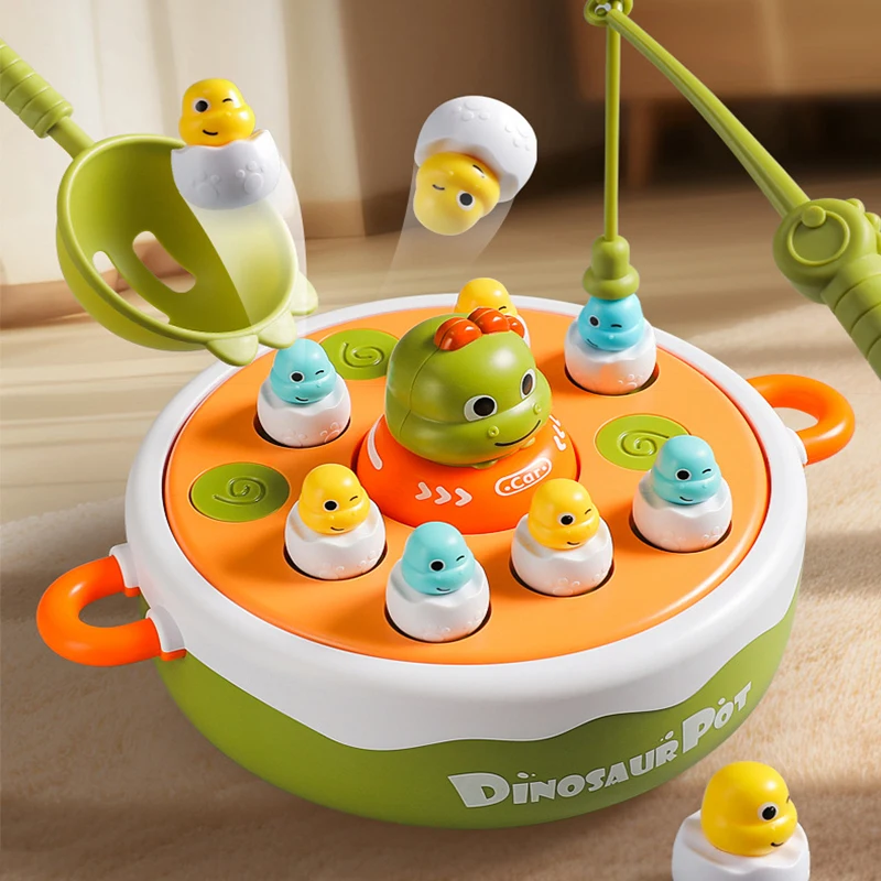 Jeu De Pêche Dinosaure 4-en-1 – Pop-Up, Bowling, Tic Tac Toe, Pêche Magnétique – Musical – Cadeau 3-6 Ans