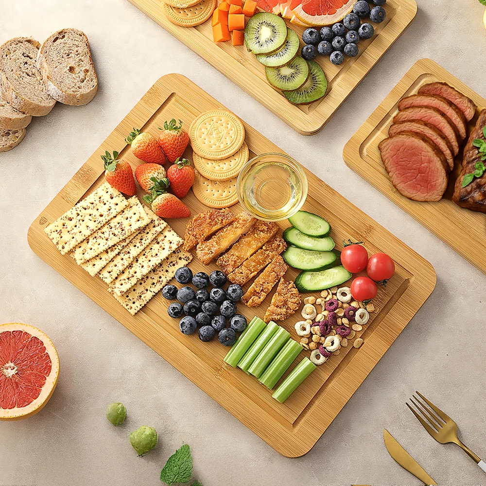 

3 шт. деревянные разделочные доски для приготовления еды и сервировки на кухне — набор разделочных досок из бамбукового дерева — кубильные принадлежности и разделочные мясные блоки