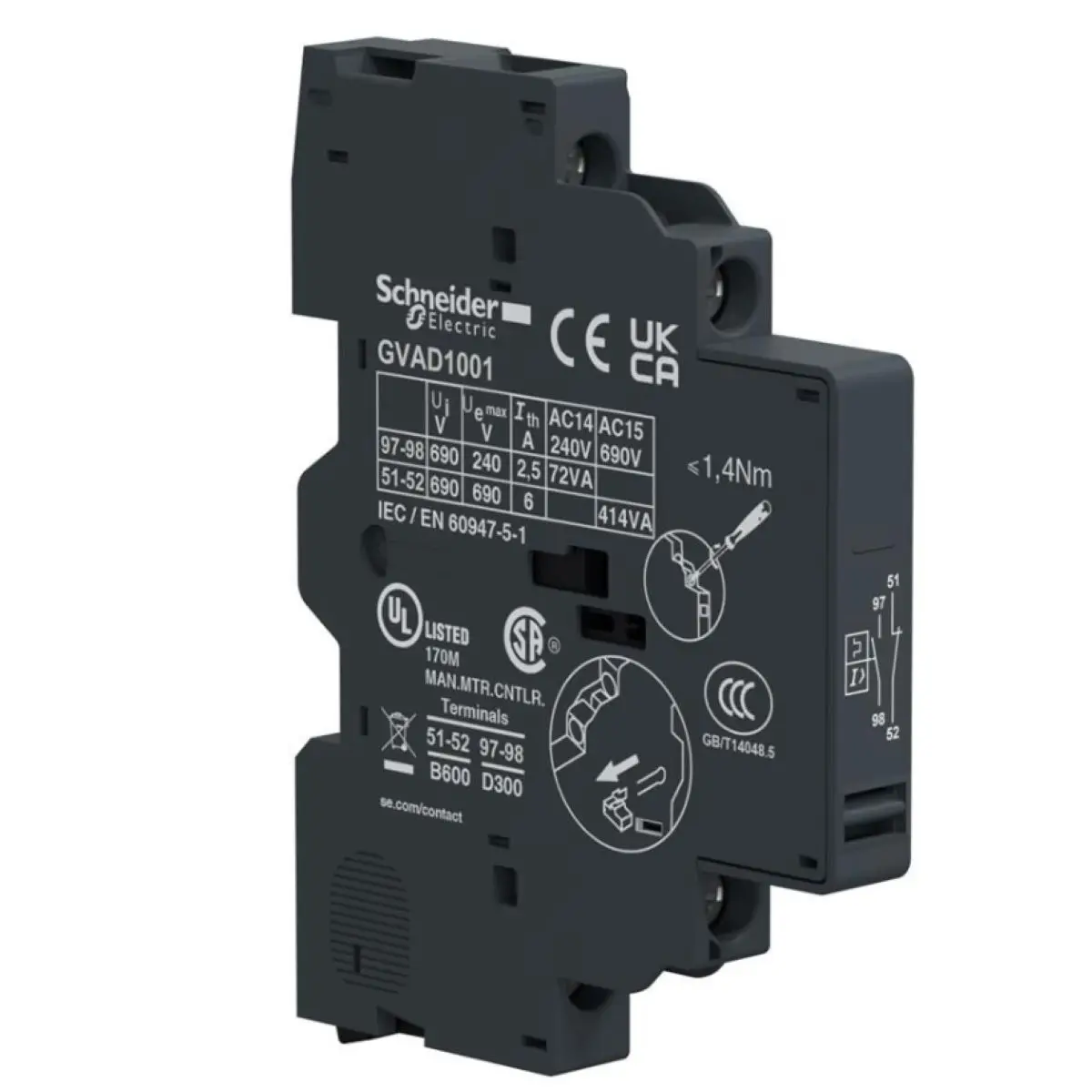 

GVAD1001 TeSys Deca - вспомогательный контакт - 1 NC + 1 NO (при обрыве цепи)