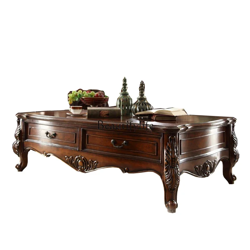

yj19 American Solid Wood European Style Tea Table casual Living Room Rectangular Coffee Table with Drawer