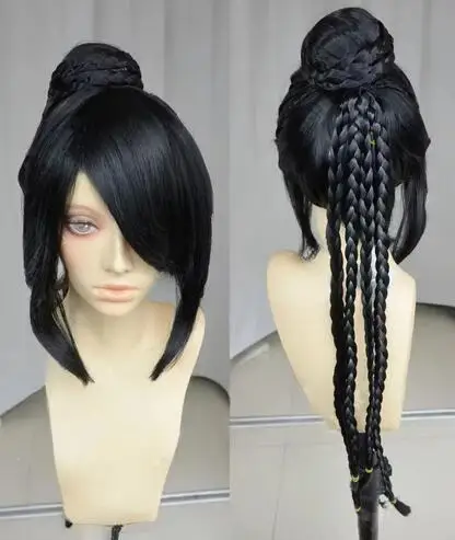 Final Fantasy lulu Braids Head Wig Black Bag Braid Cosplay Wig