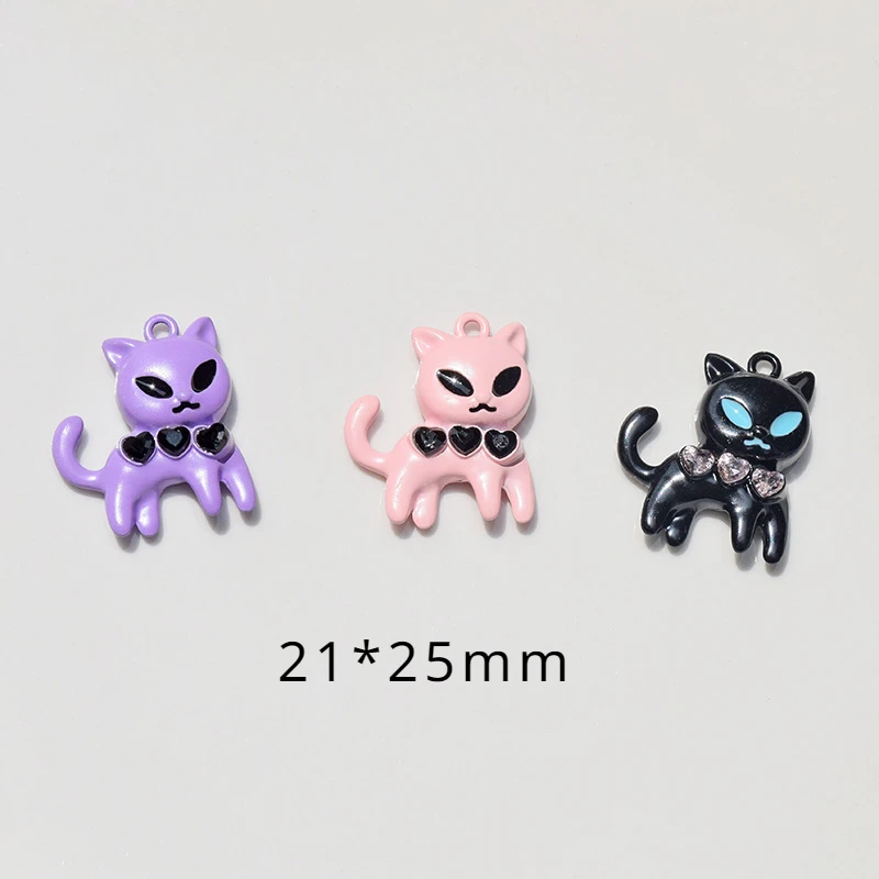 10Pcs Crystal Cute Cat Charms Alloy Pendant For Jewelry Making Diy Necklace Keychain Backpack Handmade Accessories Supplies