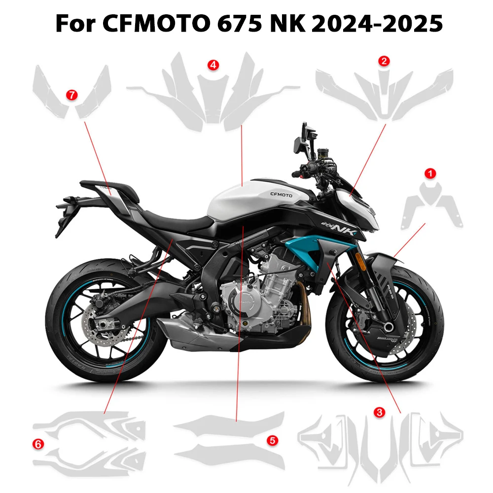 

For CFMOTO 675 NK Accessories PPF Transparent Motorcycle Paint Protection Film TPU Body Anti-scratch Sticker 675NK 2024-2025