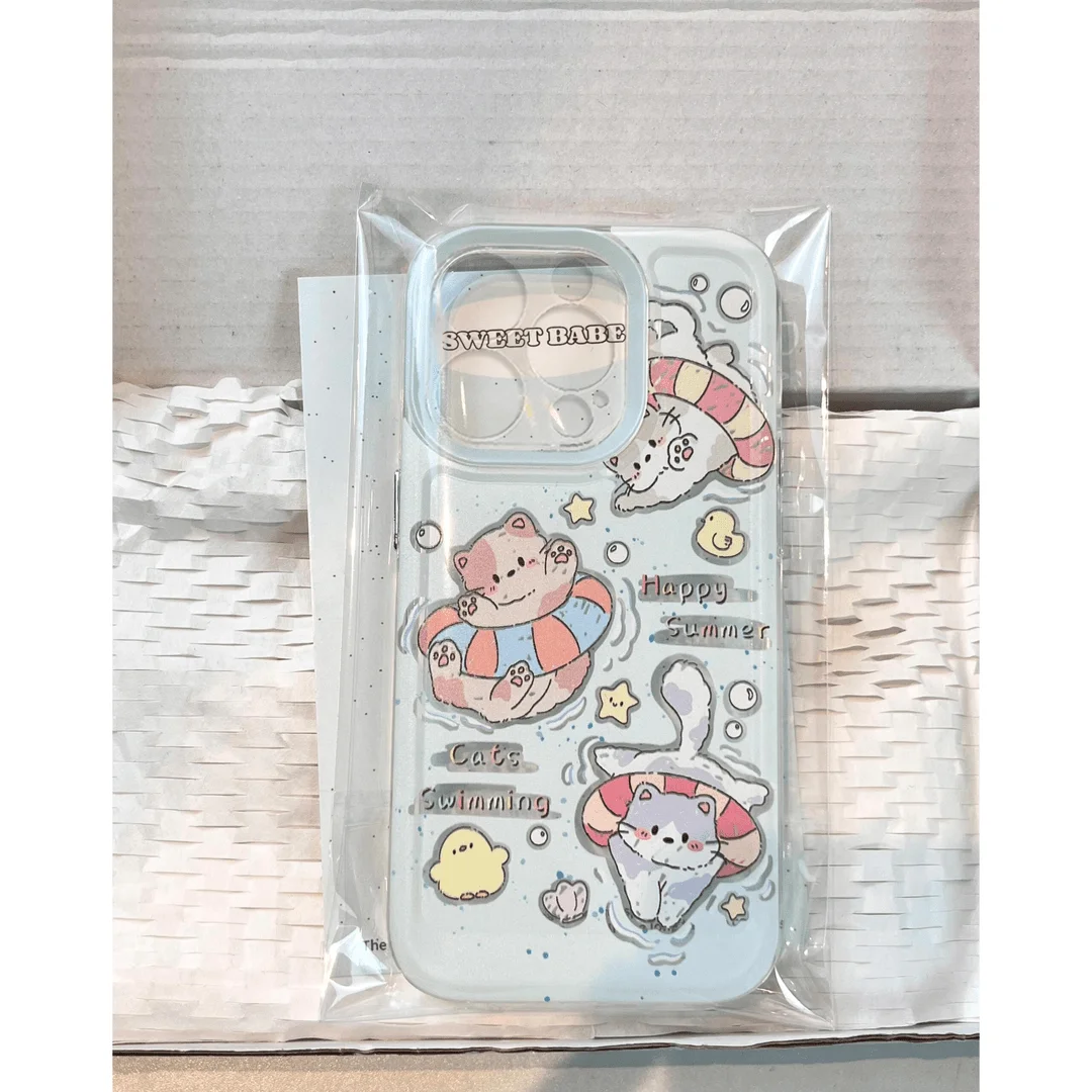 Cartoon Cute Swimming Cat Clear Space Phone Case For Oppo F11 Find X5 Reno 6 7 7Z 8 8T 10 11 12 Realme 9 C30 C53 C63 Pro Plus 5G