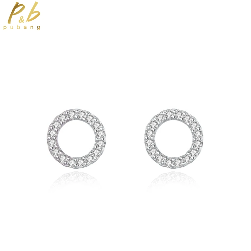 

PuBang Fine Jewelry Solid 925 Sterling Silver Full VVS Gem High Carbon Diamond Round Stud Earrings for Women Gifts Drop Shipping