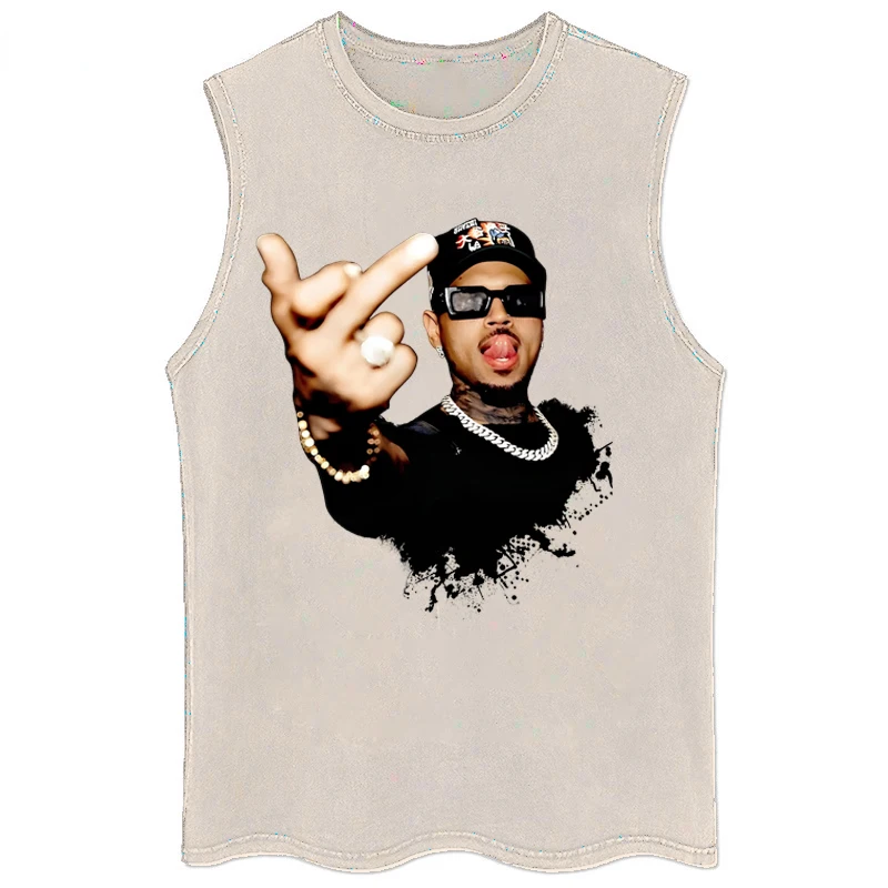 كريس براون الحفل 2025 سترة خمر غسلها المحملة تانك القمم الصيف عادية بلوزات بلا اكمام Y2k قميص #2