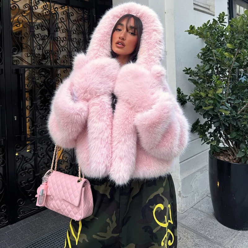 

Tornova Faux Fur Hooded Coat Women Winter New Luxurious Long Sleeve Furry Short Jacket Female Streetwear Warm Outerwear 2026 New