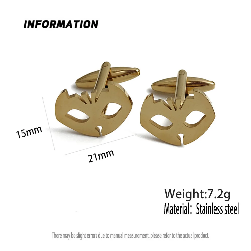 Cufflinks 316L Stainless Steel 18K Gold Plated Masquerade Mask Shirt Cuff Links Men Party Suit Jewelry Gift