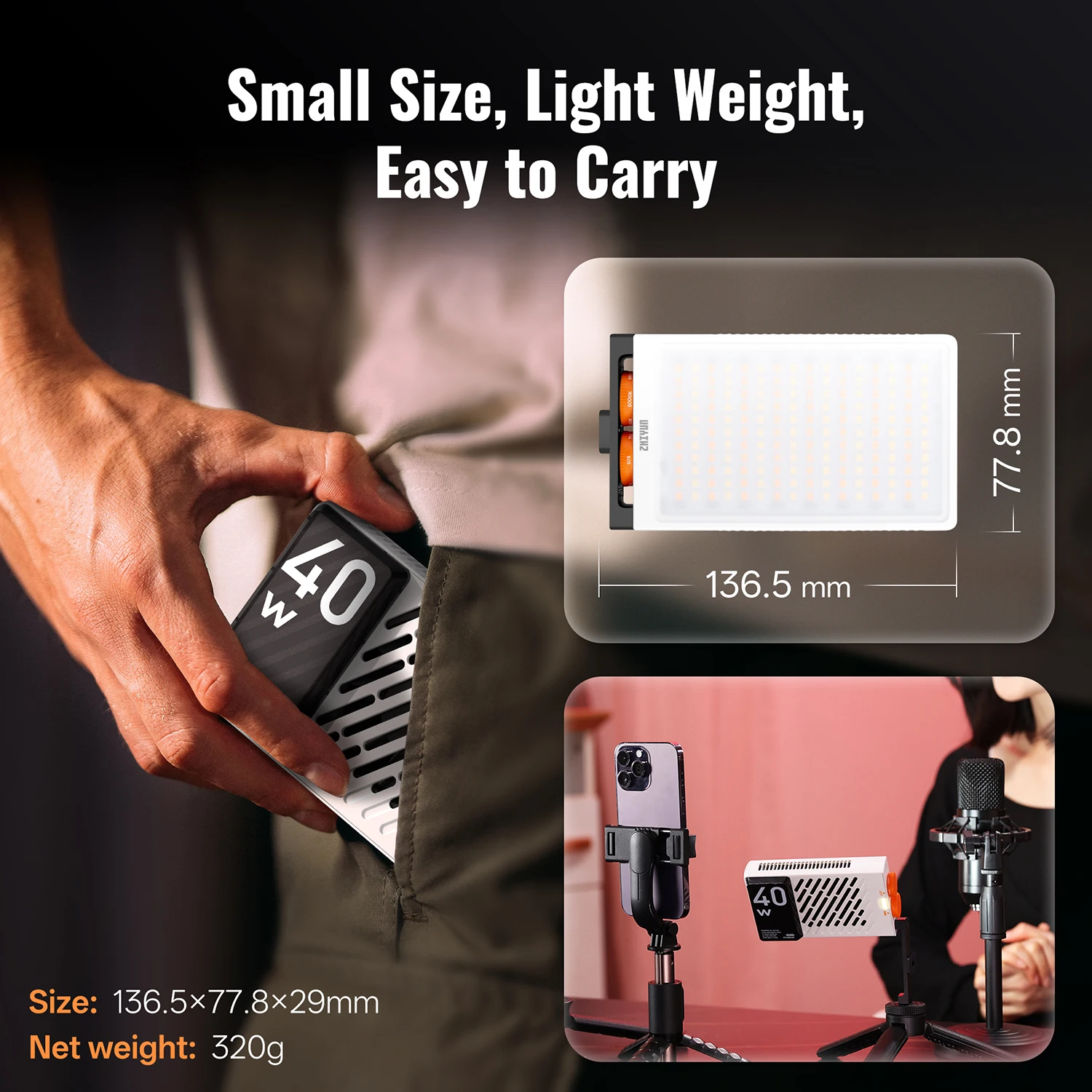 ZHIYUN-luz Led oficial FIVERAY M40 40W, luz de bolsillo de mano, lámpara de vídeo y foto, luz de relleno, iluminación de fotografía