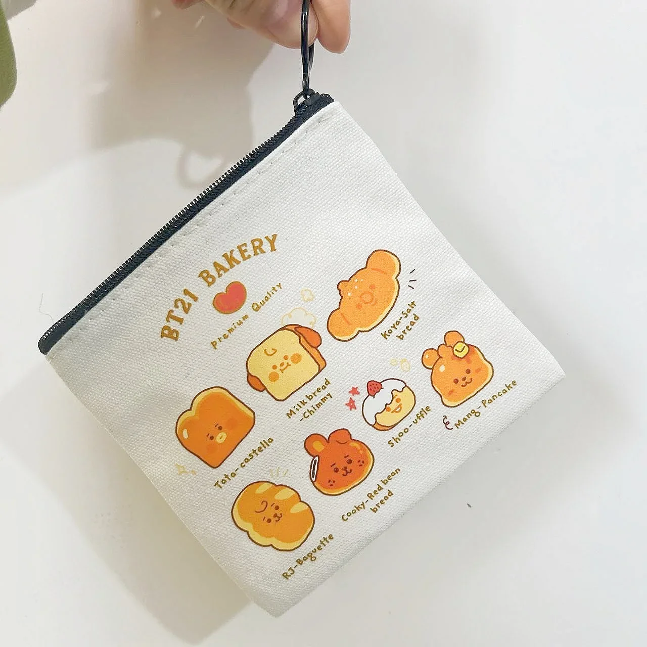 New BT21 Tata Cooky Bread Series Zipper Mini Canvas Bag Cartoon Portable Anime Kawaii Chimmy Coin Earphones Jewelry Storage Bag