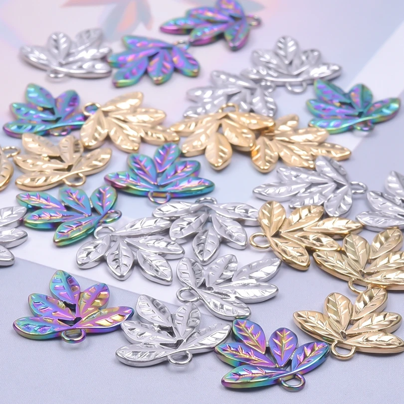 5pcs Plant Stainless Steel Leaves Pendants For Jewelry Making Supplies Metal Charms Breloques Acier Inoxydable Creation Bijoux