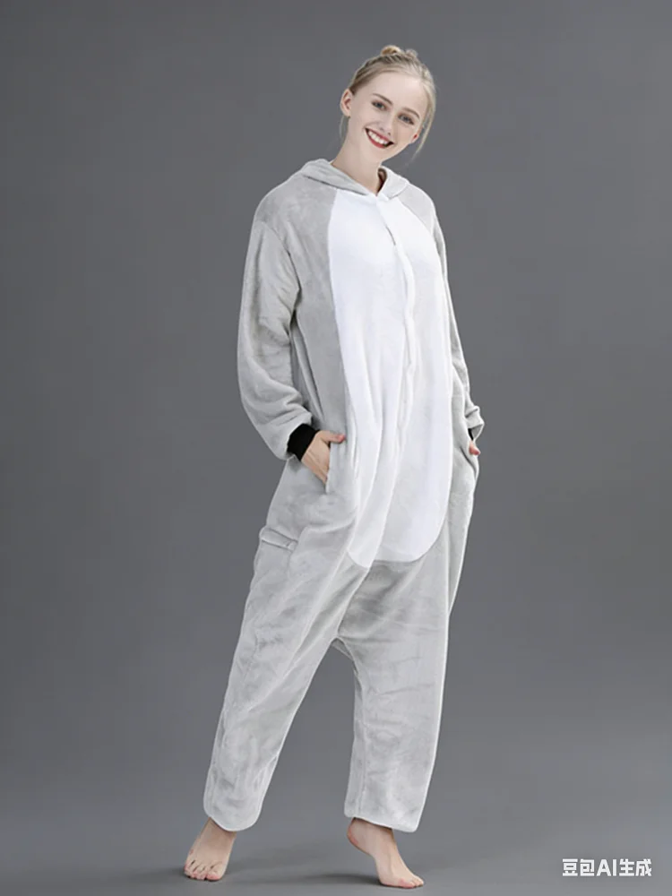 Gray Koala Sleepwear Pajamas Animal Cosplay Costume Flannel Pijama Warm Winter Night Wears Pajama Sets