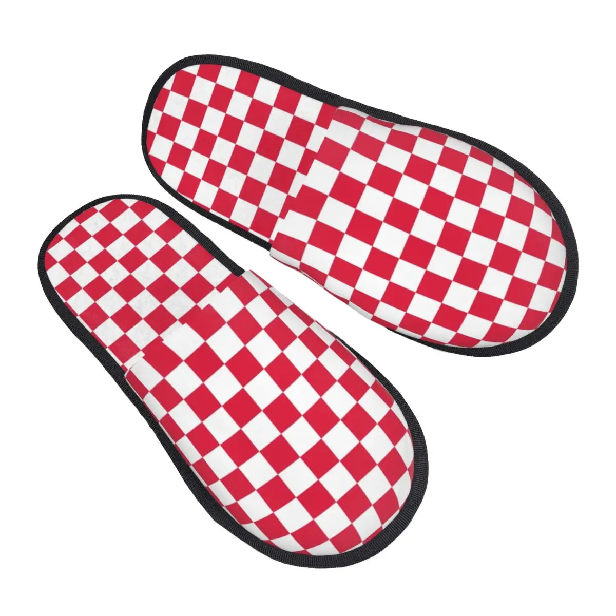 Custom Print  White And Crimson Red Checkerboard House Slippers  Plaid Geometric Memory Foam Fluffy Slipper Indoor Outdoor Shoes