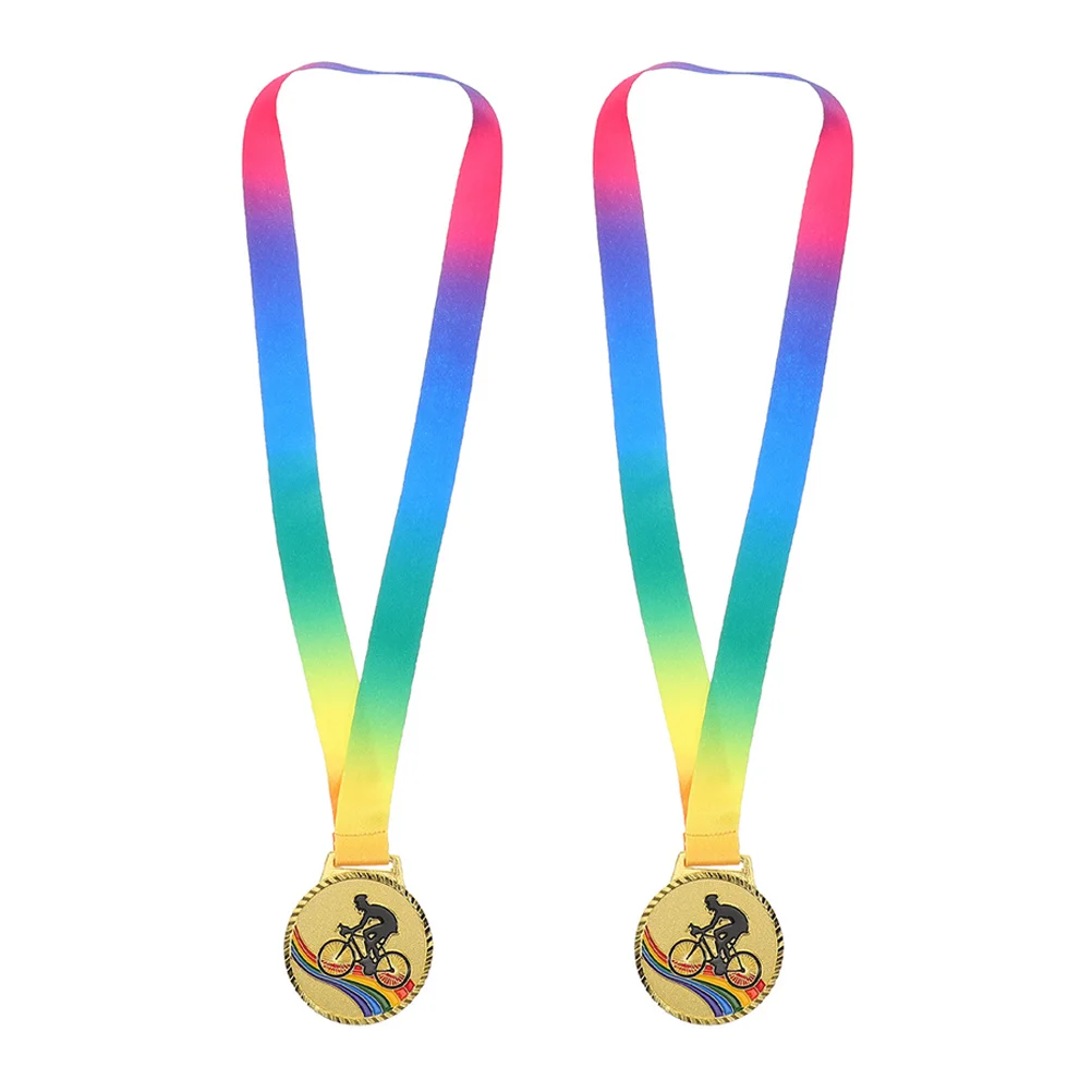 

2Pcs Metal Award Medal Cycling Competition Trophy Neck Ribbon Winner Prizes Sports for Adults Kids Medals for Prizes