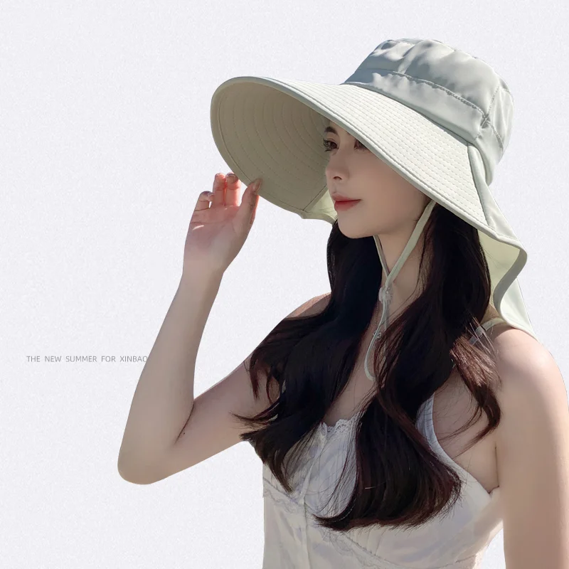8555 Summer Outdoor Sunblock Hat Korean Version of a Big Hat Cape Fisherman Hat with Horsetail Hole Hat Woman