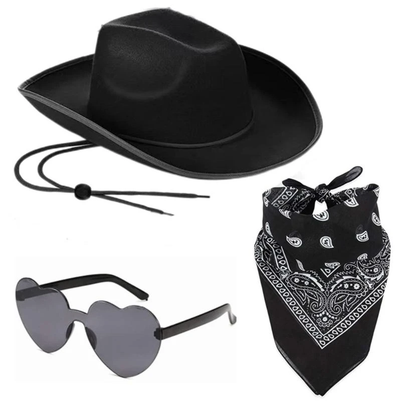 Западная ковбойская шляпа, шарф, солнцезащитные очки, шляпа с широкими полями, женский праздничный костюм, головной убор