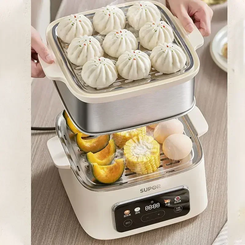 Household New - model Electric Steamer: Large - capacity 304  steel Upper  steaming & Lower cooking.