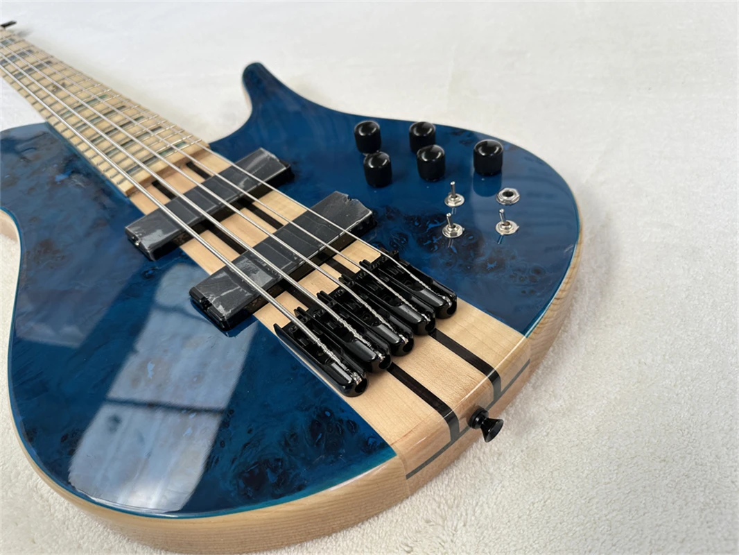 Original Blue 5-String Electric Bass Guitar Neck Through Body Active Circuitry Customizable