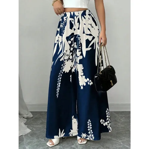 Imagen 2 del producto Pantalones largos informales adelgazantes con cintura y lazo estampado a la moda informal para mujer talla grande 1XL-5XL