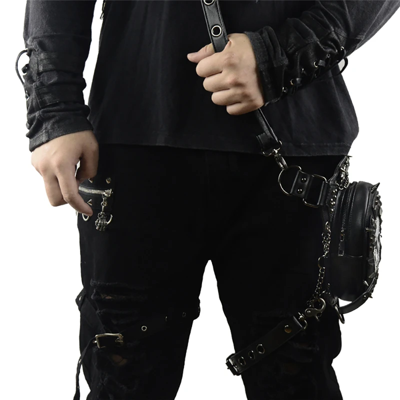 Gothic Steampunk Skull Bag Punk Women Messenger Bag Leather Rivet Waist Leg Bags Fashion Retro Rock Motorcycle Leg Bag for Men