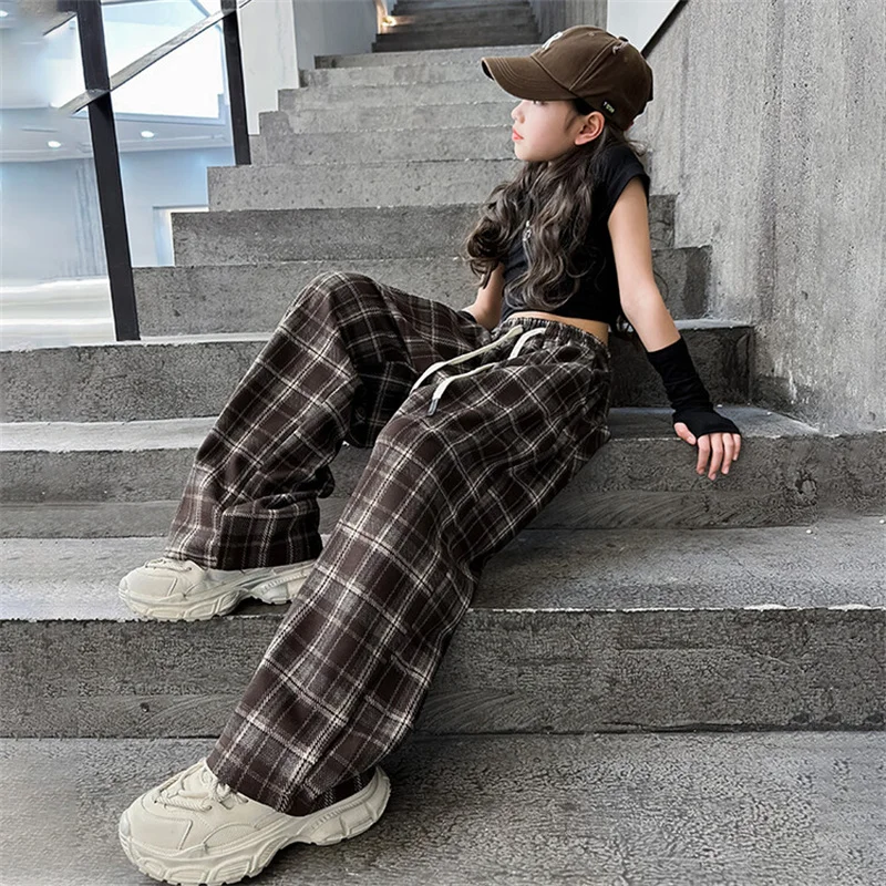 Girls' spring wide-leg pants 2024 new Chinese children Korean version of children's Maillard style pants children fashion 6-15 y