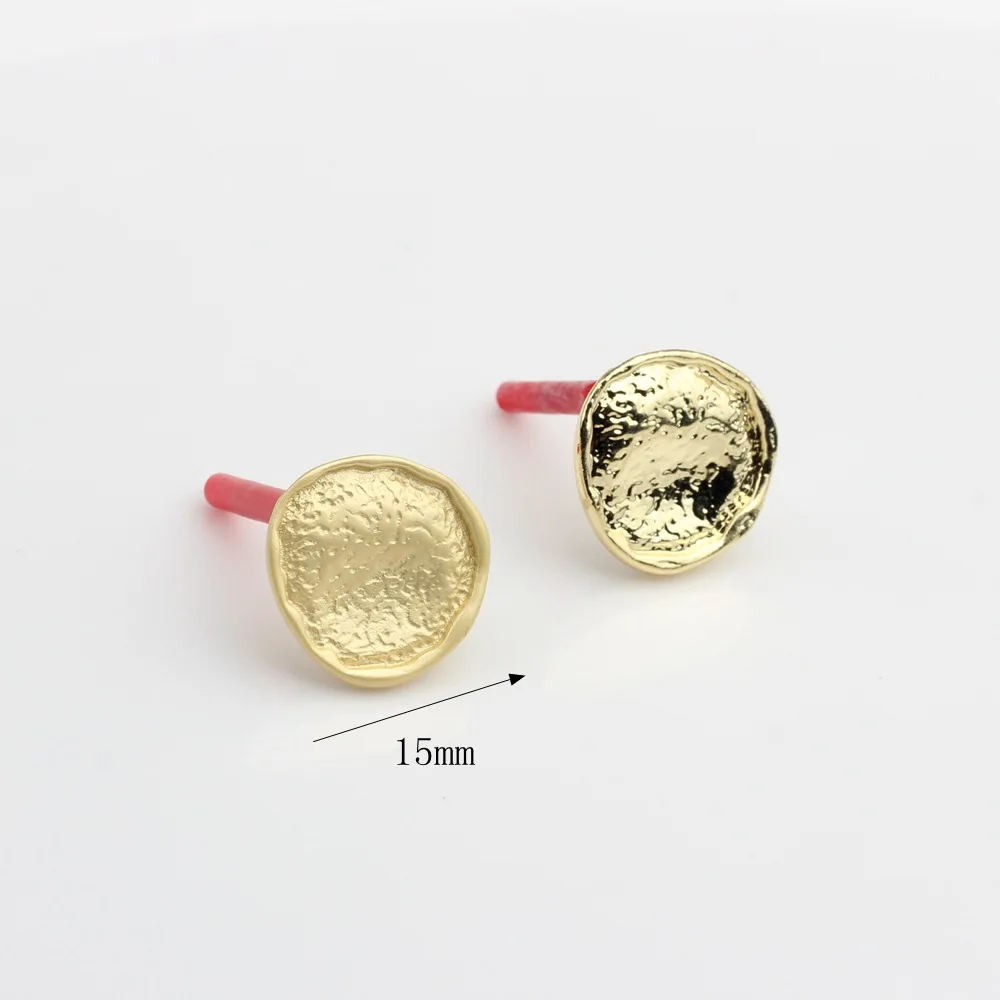 10PCS 15MM Round Stud Earring Gold Color Earrings Settings Jewelry Accessories For DIY Making Findings