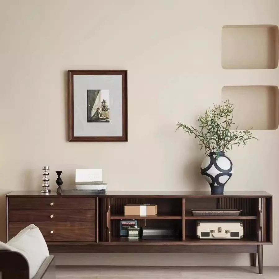 خزانة تلفزيون حديثة وبسيطة من الخشب الصلب، مجموعة خزانة تلفزيون أرضية صغيرة فاخرة وخفيفة لغرفة المعيشة العائلية #2