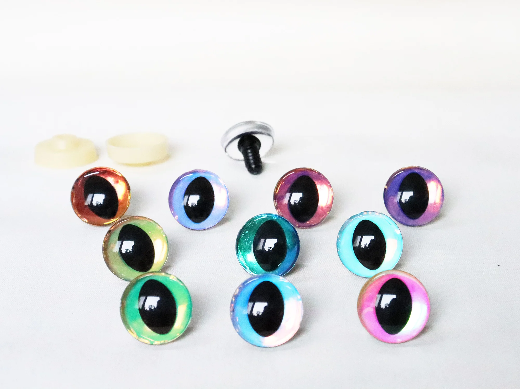 10pairs NEW 3D holographi cat eyes   10mm to 30mm 3D glitter plush doll  toy eyes with hard washer FOR diy animal findings -HC10