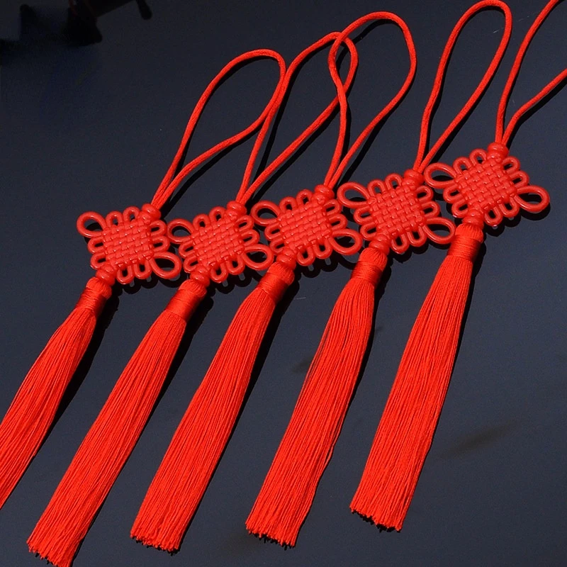 5pcs Red Acrylic Plastic Chinese Tassel Small Big Festive Tassel Spring Festival Home Decoration Chinese Knot Car Hitch 24cm