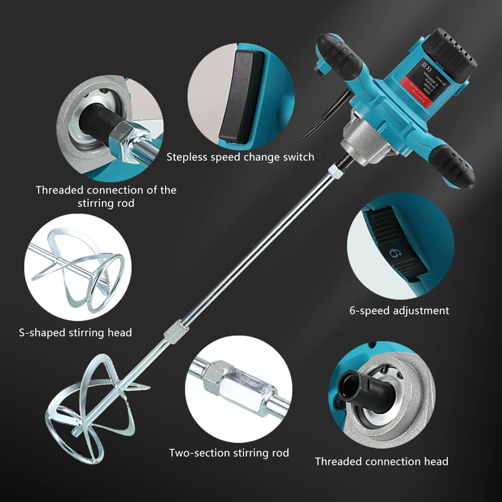 1200W 220V 휴대용 페인트 믹서 가변 속도 전기 시멘트/에폭시/퍼티 블렌더 헤비 듀티