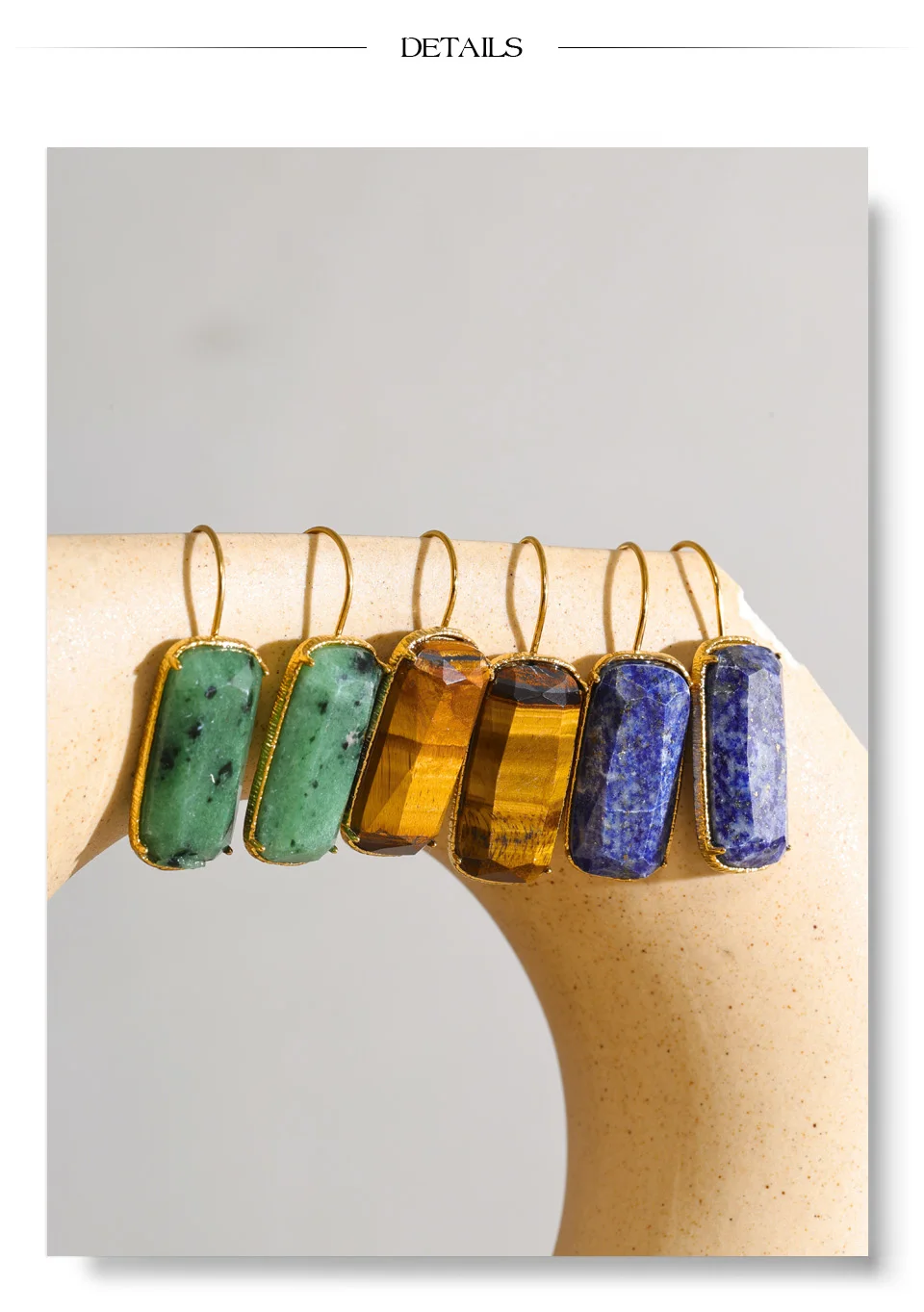 Yhpup Edelstahl Rechteckige Ohrringe Hochwertiger Lapislazuli Tigerauge Exquisiter Attraktiver Damenschmuck – Detail 7