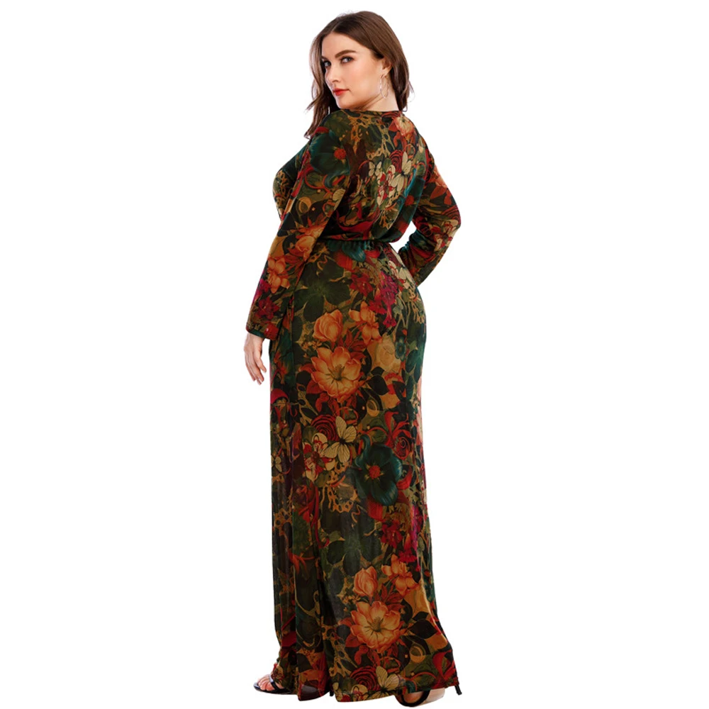 XL-6XL Curvy Ladies Dresses 2024 With Long Sleeve Elegant Dress For Chubby Plus Size Clothing Mother Gift 40 50 60 Years Old