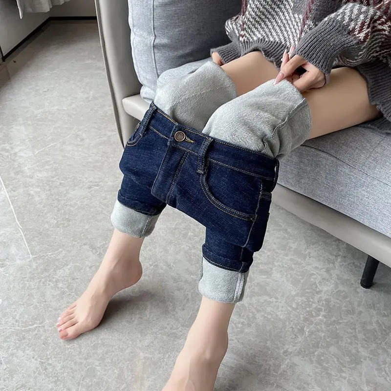 

Women Skinny Fleece Jeans Pants 2023 Winter Warm Stretch Denim Pencil Pant Thicken Trousers Blue Jean Fall Pantalones 901