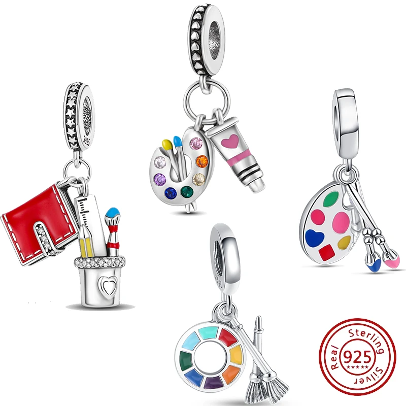 

Artist Paint Palette Pendant Charms Dangle 925 Silver Colorful Fit Original Pandora Necklace Jewelry Fashion Women Bracelet