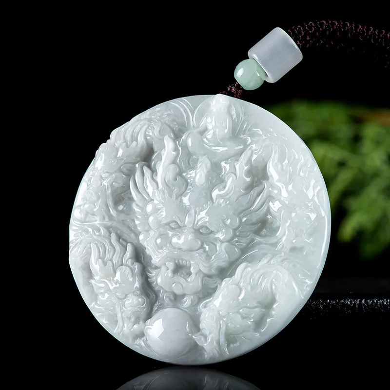 

S Белый Мьянма Жадеит Дракон Кулон Ожерелье Талисманы Настоящие Ювелирные Изделия Подарки для Женщин Натуральный Бирманский Нефрит Резной Драгоценный Камень