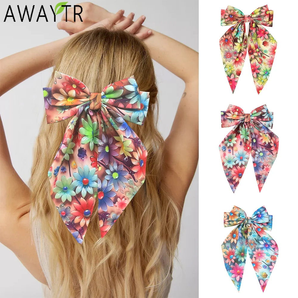 AWAYTR Tie-dye Flower Bowknot Hairpin Artificial Floral Hair Clips Valentine Headwear Girl Hair Accessories Festival Gift