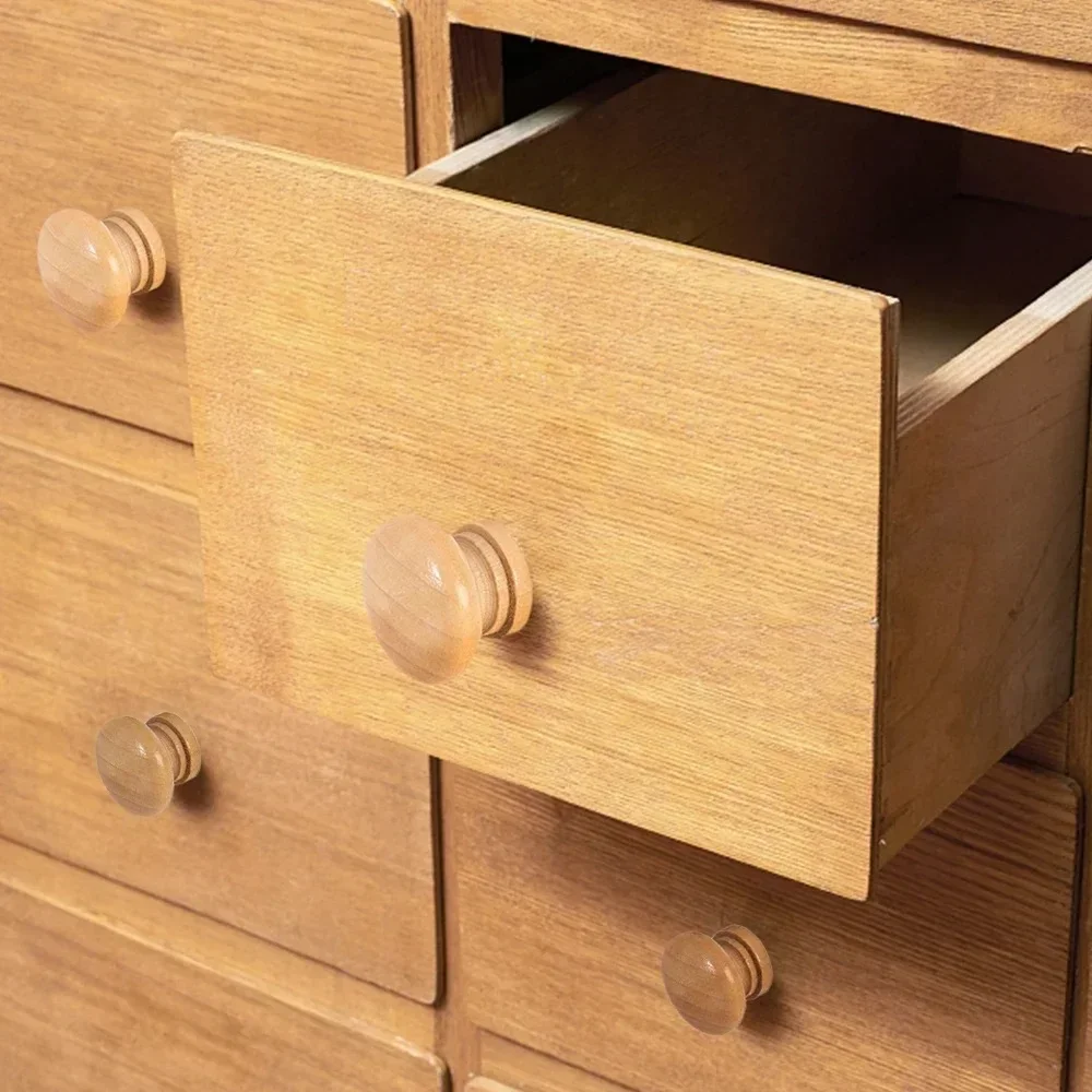 12/1Pc Wooden Door Handle with Screw Round Shape Natural Wooden Cabinet Knob Drawer Wardrobe Door Pull Handle Furniture Hardware