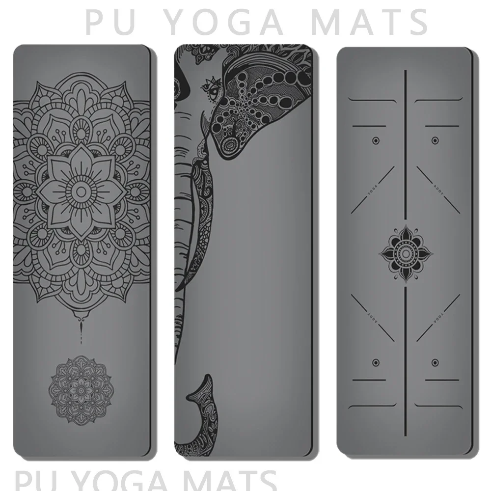 PU Silver Yoga Mat Natural Rubber Sport Yoga Mat With Position Line Meditation Patterned Training Exercise Non-Slip Fitness Mats