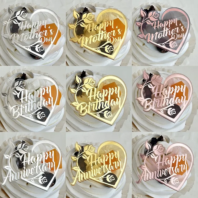 10/5pcs Cake Decorations Acrylic Heart Mommy Super Mom Best Mom Ever Cake Toppers for 2024 Mother`s Day Birthday Cake Decor Sign