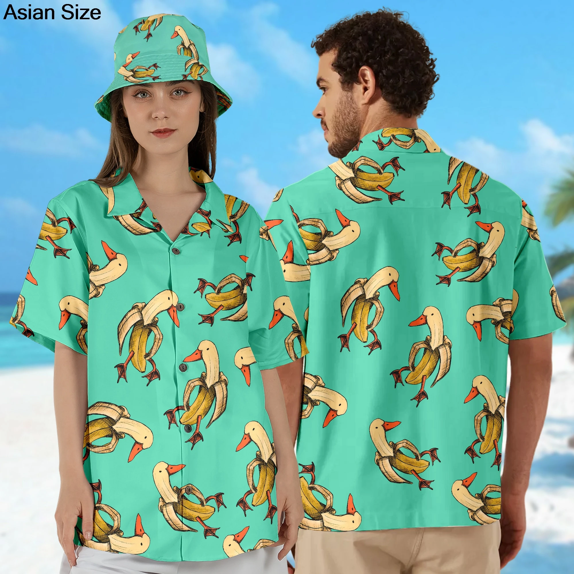 Funny Cute Banana Duck Hawaii Shirt For Men Women Aloha Shirt, Summer Beach Vibes Shirt, Duck Lovers Shirt, Fruit Button Shirt