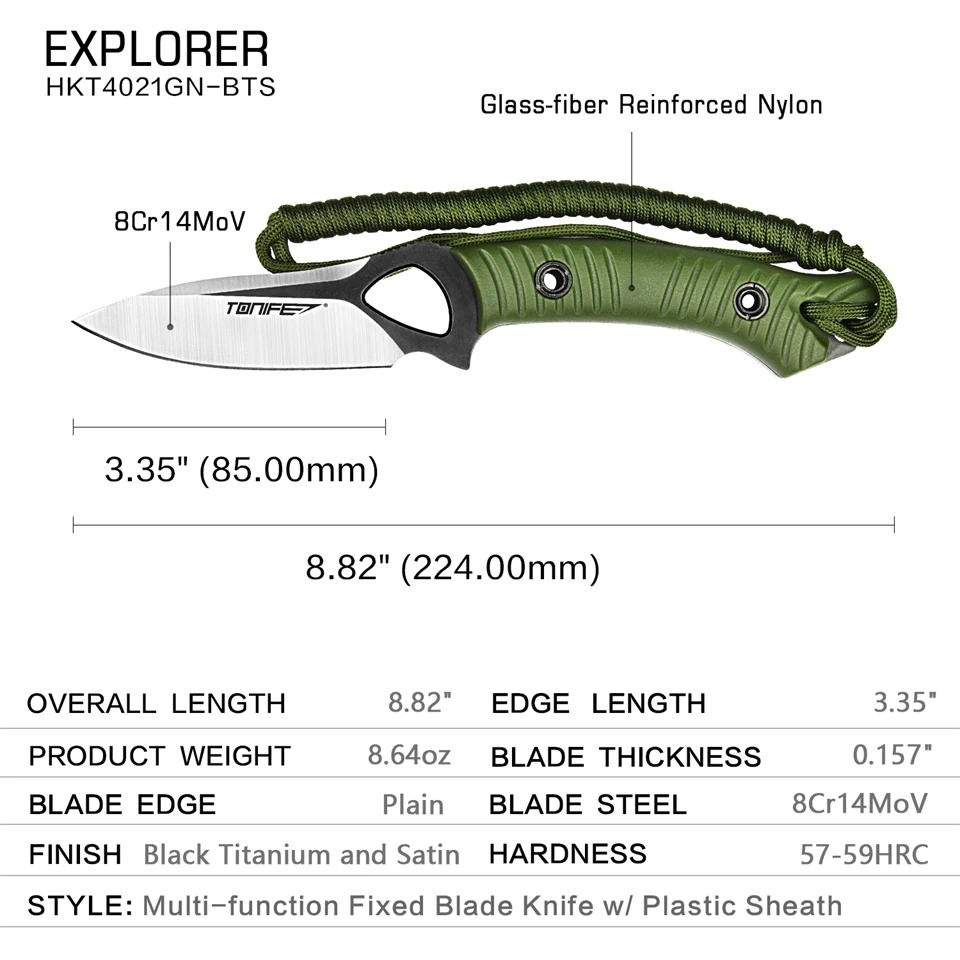 

TONIFE Explorer HKT4021 Fixed Blade Utility Knives Hunting Survival Knife For Camping Outdoors And EDC
