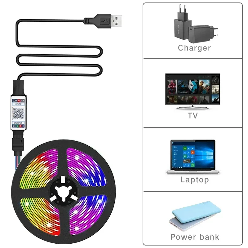 Taśma LED RGB 5050 Inteligentne sterowanie Bluetooth Synchronizacja muzyki USB 5V Elastyczna taśma LED do dekoracji pokoju Podświetlenie telewizora