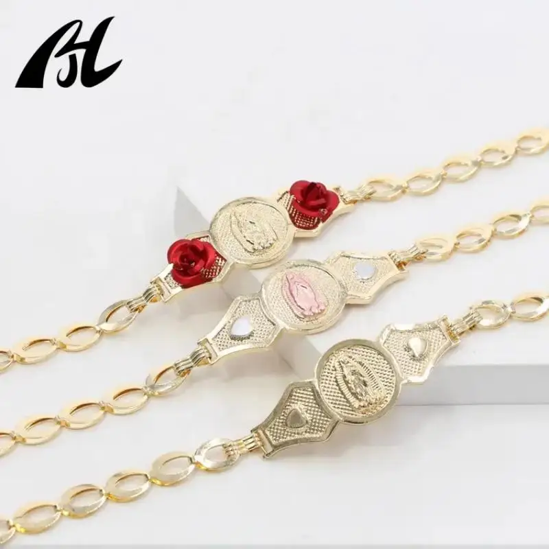 New Joyeria Religious Jewelry Lucky Ancle Bracelet Women Virgin Mary  Tricolor Laminado in or De La