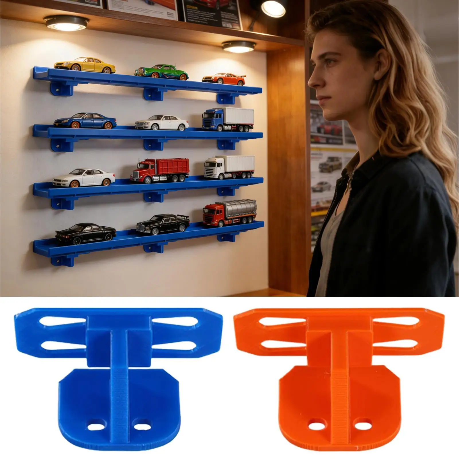 

4 Pieces Scale Cars Single Lane Track Wall Mounted Display Holder Hangable Rack for Toy Trucks Automotive Shelf Stand Collection