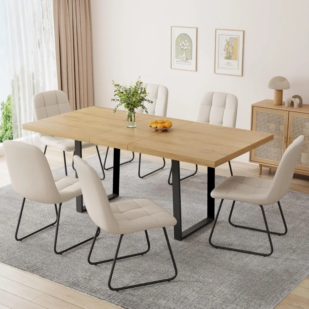 

Расширяемый дубовый обеденный стол 67 дюймов — современный набор мебели для столовой из 7 предметов с 6 мягкими стульями, компактный роскошный дизайн