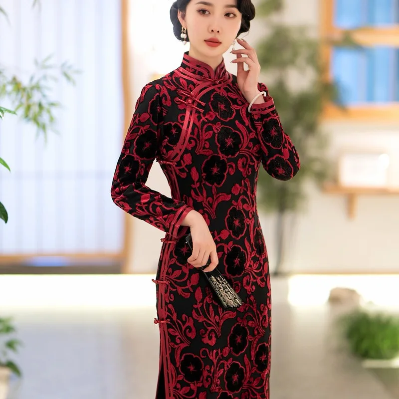 

Yourqipao Chinese Traditional Women Long Cheongsam New Style 2024 Improved High Collar Old Shanghai Qipao Evening Dresses