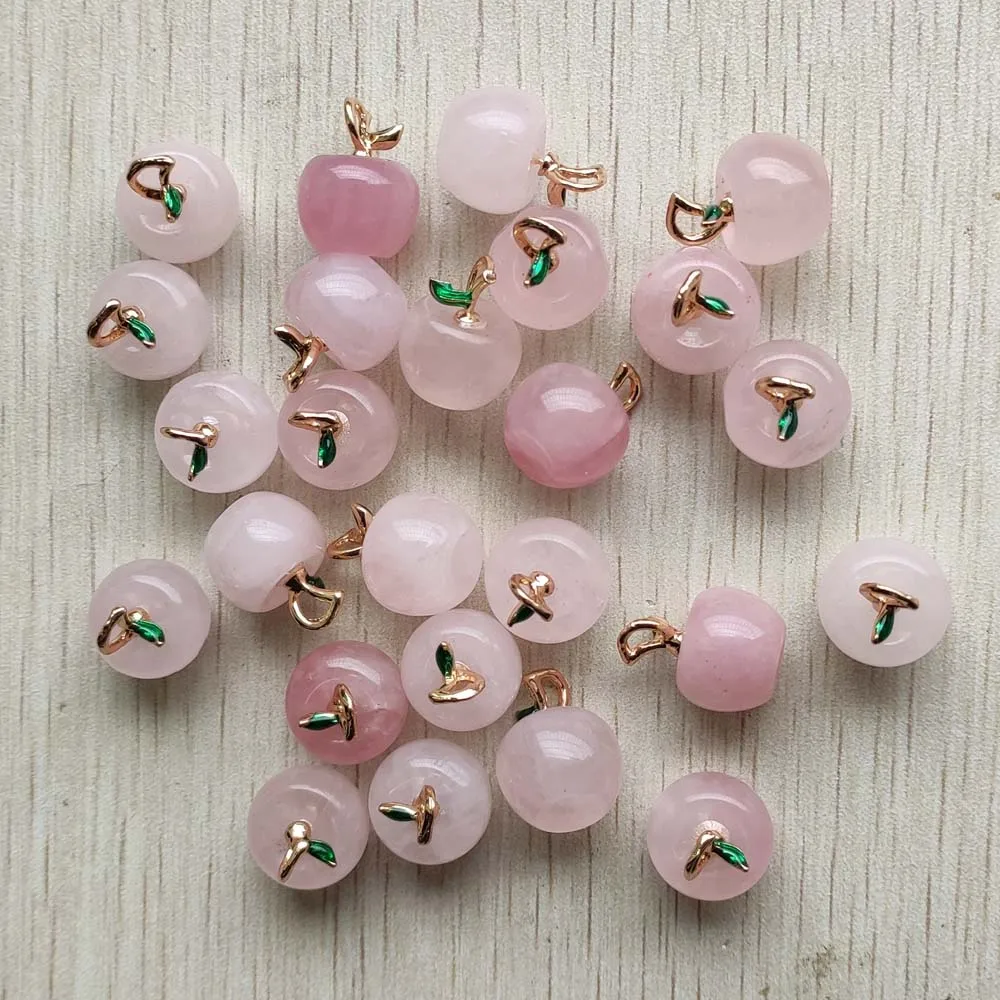 

Wholesale 24pcs Natural rose quartz stone Good quality pink apple shape pendants for jewelry Accessories making free shipping