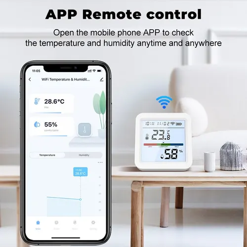 Imagen 2 del producto Sensor de temperatura y humedad con WiFi, higrómetro con retroiluminación, termómetro, compatible con Alexa y asistente de Google Home, Tuya Smart Life, nuevo