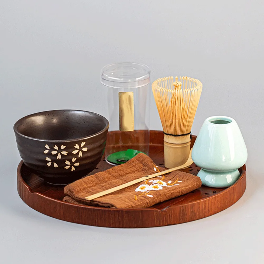 Round Shape Tea Serving Tray Wooden Material Smooth Surface Cherry Blossom Tray 27cm Diameter Cutout Design Matcha Tea Tray
